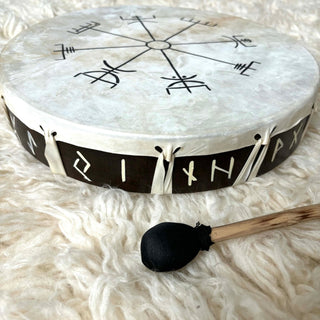 Ceremonial Drum Vegvisir Viking Runes 12" - Copia Cove