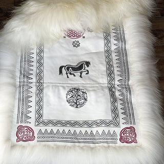 BIRKA Warrior Large Skinnfell Throw - Hand Sewn and Stamped Icelandic Sheepskins - Viking Home Decor - Copia Cove Icelandic Sheep & Wool