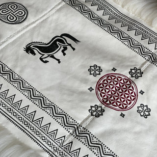 BIRKA Warrior Large Skinnfell Throw - Hand Sewn and Stamped Icelandic Sheepskins - Viking Home Decor - Copia Cove Icelandic Sheep & Wool