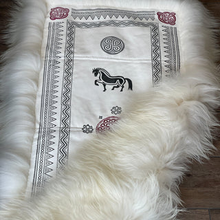 BIRKA Warrior Large Skinnfell Throw - Hand Sewn and Stamped Icelandic Sheepskins - Viking Home Decor - Copia Cove Icelandic Sheep & Wool