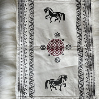 BIRKA Warrior Large Skinnfell Throw - Hand Sewn and Stamped Icelandic Sheepskins - Viking Home Decor - Copia Cove Icelandic Sheep & Wool