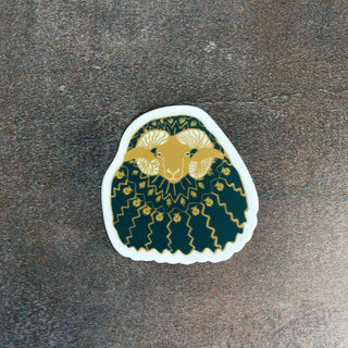 Ram Sticker Icelandic Sheep in Icelandic Sweater - 2" Green and Gold - Copia Cove