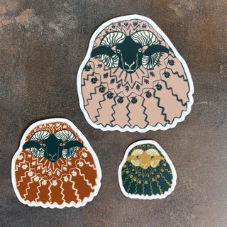 Ram Sticker Icelandic Sheep in Icelandic Sweater - 3" Brown and Green - Copia Cove
