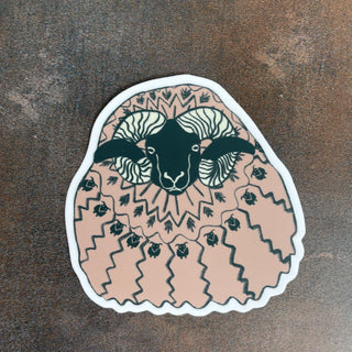 Ram Sticker Icelandic Sheep in Icelandic Sweater - 4" Pink and Green - Copia Cove