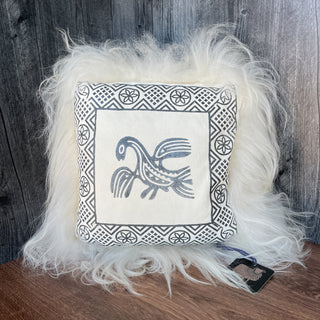 Sami Raven Skinnfell Pillow in White Sheepskin with Wool Insert 14" Icelandic Sheepskin Viking Home Decor - Copia Cove