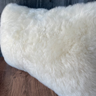 Silver Geometric Skinnfell Pillow in White Sheepskin with Wool Insert 20" Icelandic Sheepskin Viking Home Decor - Copia Cove