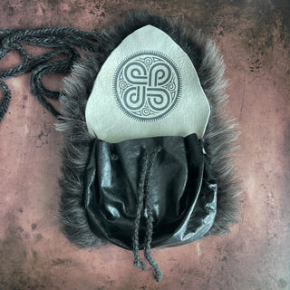 Viking Belt Pouch Skinnfell - Black and Gray Four Blessings - Cross Body Bag or Purse - Copia Cove