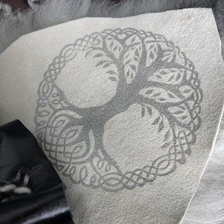 Viking Belt Pouch Skinnfell - Black and White with Yggdrasill Tree of Life - Cross Body Bag or Purse - Copia Cove