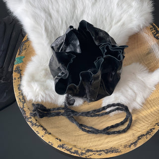 Viking Coin Purse - Black Patent Sheepskin Leather Handmade Nordic Style - Copia Cove