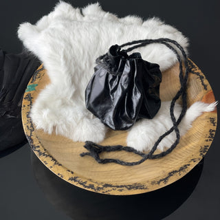 Viking Coin Purse - Black Patent Sheepskin Leather Handmade Nordic Style - Copia Cove