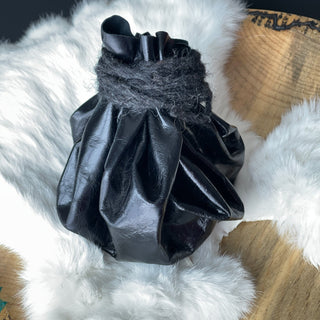 Viking Coin Purse - Black Patent Sheepskin Leather Handmade Nordic Style - Copia Cove