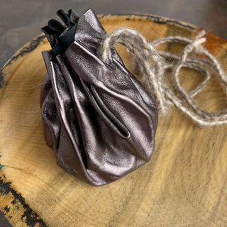 Viking Coin Purse - Gunmetal Metallic Sheepskin Leather Handmade Nordic Style - Copia Cove