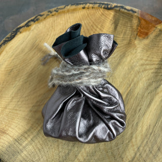 Viking Coin Purse - Gunmetal Metallic Sheepskin Leather Handmade Nordic Style - Copia Cove