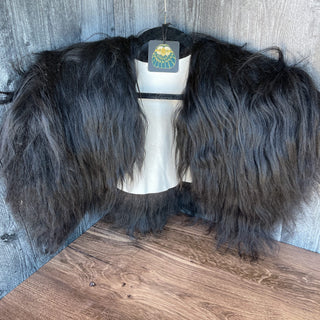 Viking Fur Mantle Black Long Wool Sheepskin Shieldmaiden Shoulder Cape - Copia Cove