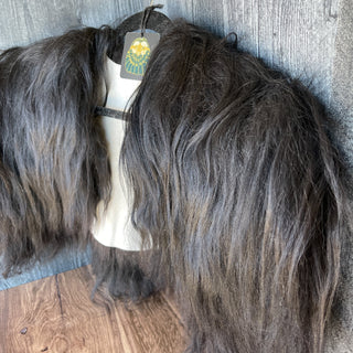 Viking Fur Mantle Black Long Wool Sheepskin Shieldmaiden Shoulder Cape - Copia Cove