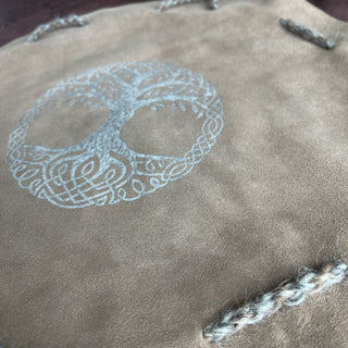 Viking Yggdrasil Coin Pouch - Beige Cow Suede 100% Leather Handmade Skinnfell - Copia Cove