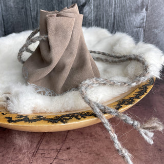 Viking Yggdrasil Coin Pouch - Beige Cow Suede 100% Leather Handmade Skinnfell - Copia Cove