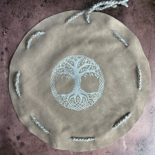 Viking Yggdrasil Coin Pouch - Beige Cow Suede 100% Leather Handmade Skinnfell - Copia Cove