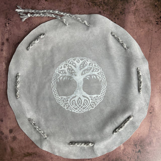 Viking Yggdrasil Coin Pouch - Gray Cow Suede 100% Leather Handmade Skinnfell - Copia Cove