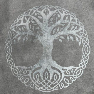 Viking Yggdrasil Coin Pouch - Gray Cow Suede 100% Leather Handmade Skinnfell - Copia Cove