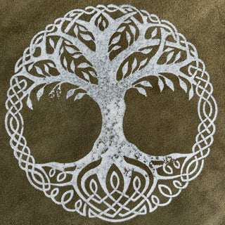 Viking Yggdrasil Coin Pouch - Green Cow Suede 100% Leather Handmade Skinnfell - Copia Cove