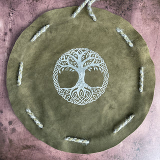 Viking Yggdrasil Coin Pouch - Green Cow Suede 100% Leather Handmade Skinnfell - Copia Cove