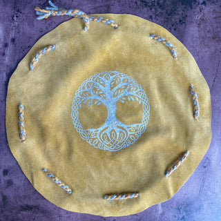 Viking Yggdrasil Coin Pouch - Yellow Cow Suede 100% Leather Handmade Skinnfell - Copia Cove