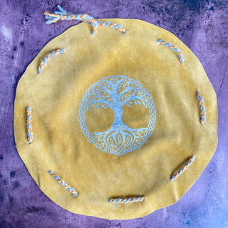 Viking Yggdrasil Coin Pouch - Yellow Cow Suede 100% Leather Handmade Skinnfell - Copia Cove