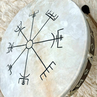 Ceremonial Drum Vegvisir Viking Runes 12" - Copia Cove