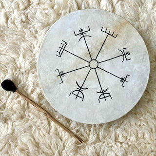 Ceremonial Drum Vegvisir Viking Runes 12" - Copia Cove