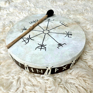 Ceremonial Drum Vegvisir Viking Runes 12" - Copia Cove