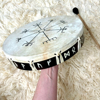 Ceremonial Drum Vegvisir Viking Runes 12" - Copia Cove