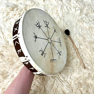 Ceremonial Drum Vegvisir Viking Runes 12" - Copia Cove