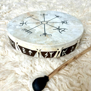 Ceremonial Drum Vegvisir Viking Runes 12" - Copia Cove