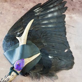 Real Crow Wing Ceremonial Feather Smudge Fan - Copia Cove