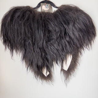 Viking Fur Mantle Black Long Wool Sheepskin "A" Shieldmaiden Shoulder Cape - Copia Cove