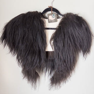 Viking Fur Mantle Black Long Wool Sheepskin "A" Shieldmaiden Shoulder Cape - Copia Cove