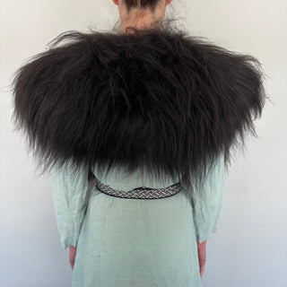 Viking Fur Mantle Black Long Wool Sheepskin "D" Shieldmaiden Shoulder Cape - Copia Cove