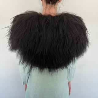 Viking Fur Mantle Black Long Wool Sheepskin "E" Shieldmaiden Shoulder Cape - Copia Cove