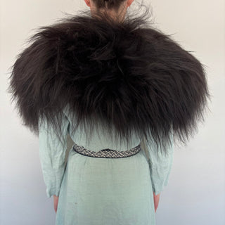 Viking Fur Mantle Black Long Wool Sheepskin "F" Shieldmaiden Shoulder Cape - Copia Cove