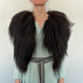 Viking Fur Mantle Black Long Wool Sheepskin "V" Shieldmaiden Shoulder Cape - Copia Cove