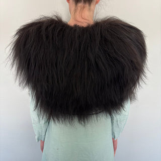 Viking Fur Mantle Black Long Wool Sheepskin "V" Shieldmaiden Shoulder Cape - Copia Cove