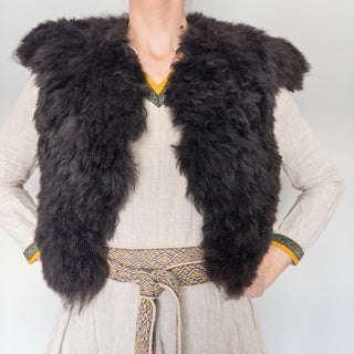 Viking Fur Mantle Black Short - Wool Sheepskin "R" Shoulder Cape - Copia Cove