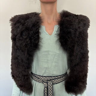 Viking Fur Mantle Black with Silvering Short Wool Sheepskin "Q" Shieldmaiden Shoulder Cape - Copia Cove