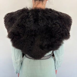 Viking Fur Mantle Black with Silvering Short Wool Sheepskin "Q" Shieldmaiden Shoulder Cape - Copia Cove