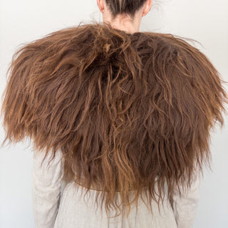 Viking Fur Mantle Brown Long Wool Sheepskin "B" Shieldmaiden Shoulder Cape - Copia Cove