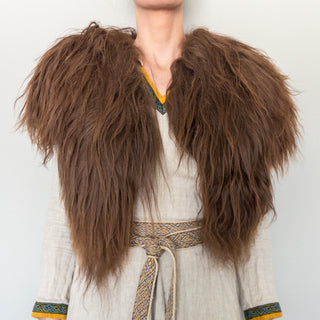 Viking Fur Mantle Brown Long Wool Sheepskin "B" Shieldmaiden Shoulder Cape - Copia Cove