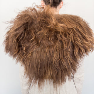 Viking Fur Mantle Brown Long Wool Sheepskin "C" Shieldmaiden Shoulder Cape - Copia Cove