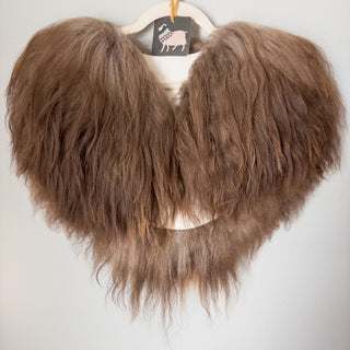 Viking Fur Mantle Brown Long Wool Sheepskin "C" Shieldmaiden Shoulder Cape - Copia Cove