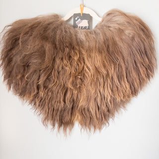 Viking Fur Mantle Brown Long Wool Sheepskin "C" Shieldmaiden Shoulder Cape - Copia Cove